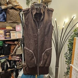 Vintage Brown Sleeveless Zip-Up Vest